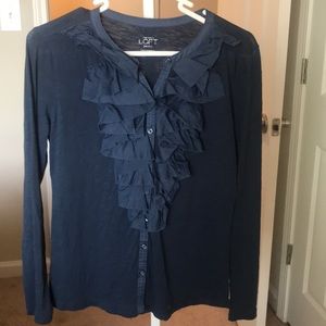 LOFT Button Up Ruffle Blouse